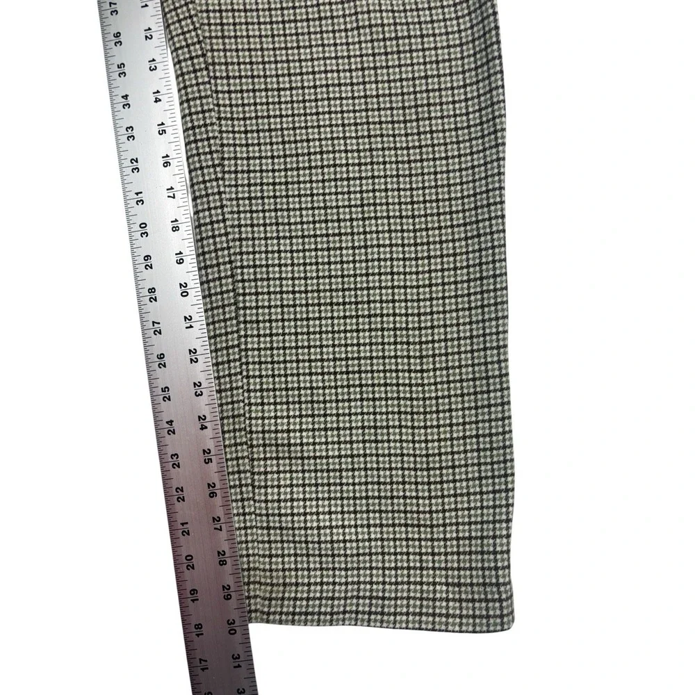 H&M 32x30 Green Brown‎ White Houndstooth Tweed Dress Pants Trouser Wool Pleated
